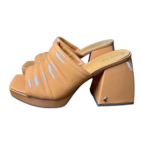 Circus NY Orange Platform Slides Patent Leather Chunky Heel Padded Tops Size 9 - Picture 5 of 10
